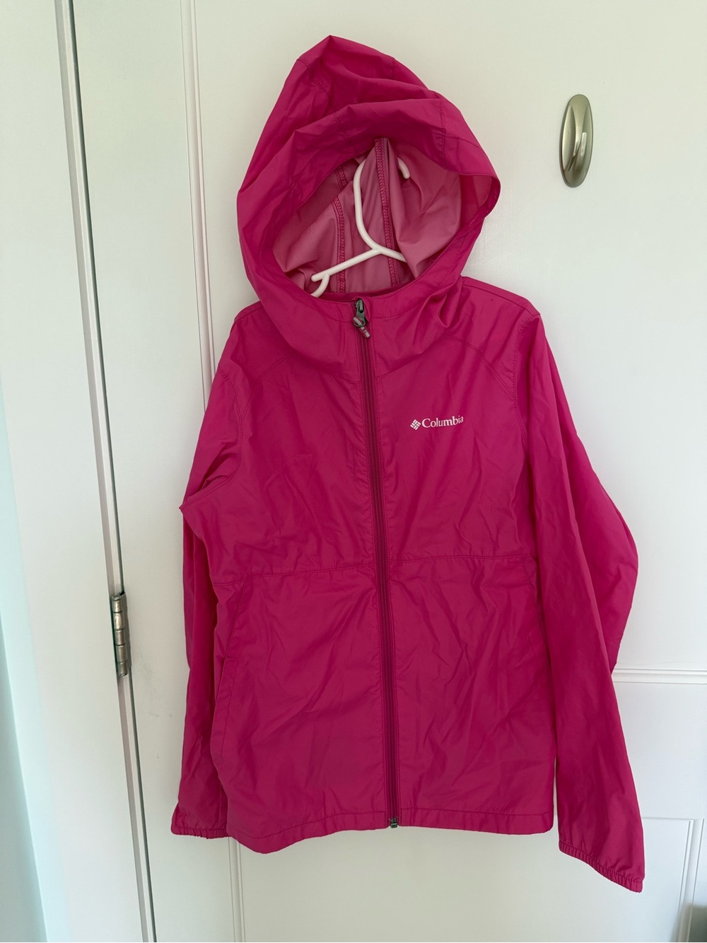Columbia Kids Hooded Rain Jacket in Hot Pink